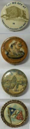Size: 2" Condition: Slightly tarnished. - The center has a buffalo head coming out of a triangle. The top has a globe with North and South America, in a green color.
