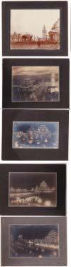 Lot # 95 - Set of 5 Photographs pasted on a type of paperboard: Image of the Electric Tower and surrounding buildings on a rainy day Size: 5.5 x 6.