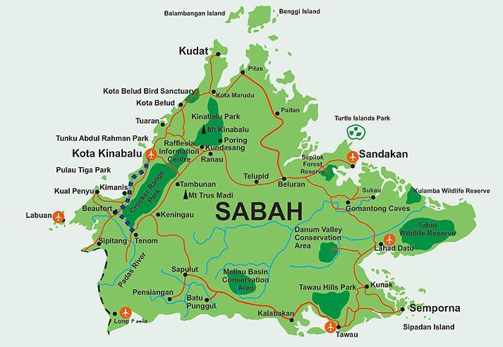 Sabah has two cities with air access from SIN & KL Kota Kinabalu (KK) & Sandakan. The flight time from either to Sabah (Kota Kinabalu or Sandakan) is +/- 2 hours. SABAH Sabah welcomed almost 3.