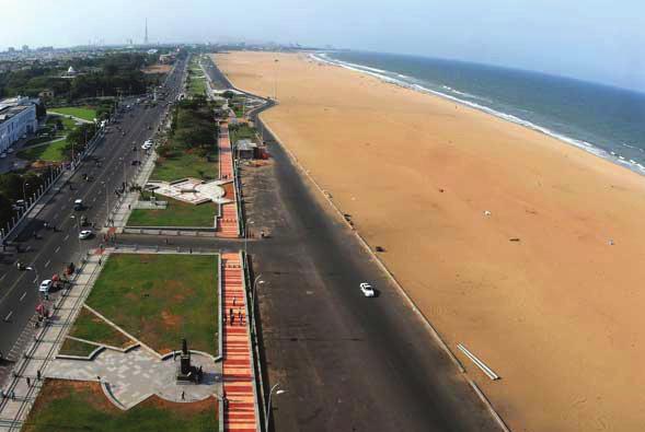 Marina Chennai s Seashore hosts the second longest urban beach in the world, stretching for 13 kms (8 miles) along the eastern flank. The Marina, connecting Fort St.