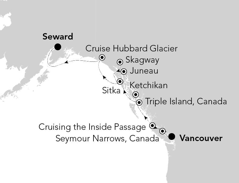 SOUTHBOUND ITINERARY NORTHBOUND ITINERARY 1 Seward, Alaska, USA - 7:00PM 2 Cruise Hubbard Glacier - - 3 Juneau, Alaska, USA 8:30AM 10:30PM 4 Skagway, Alaska, USA 8:00AM 5:00PM 5 Sitka, Alaska, USA