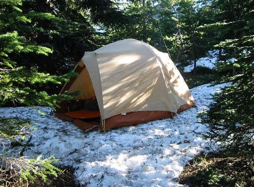 We elected to pitch the tent on the snow, for it was more