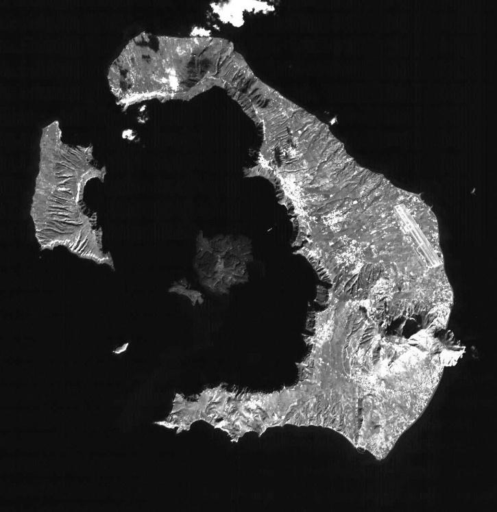 The Greeks and the Bronze Age 11 Figure 6 ASTER image of Santorini (Thera) taken on November 21, 2000 from NASA s Terra spacecraft. Image courtesy NASA and The Visible Earth (http://visibleearth.
