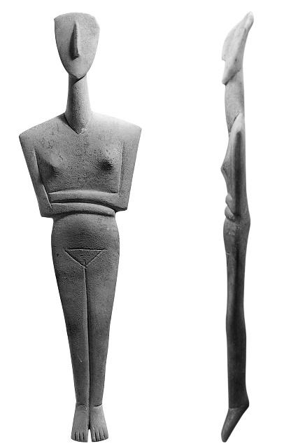 The Greeks and the Bronze Age 7 Figure 4 Marble Cycladic sculpture, front and side views; height 39.1 cm, ca. 2400 BC. Athens, Museum of Cycladic and Ancient Greek Art, no. 206; copyright N. P.