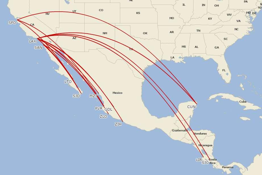 Alaska Airlines and Virgin America Serve 10 Destinations in Mexico/Central America from LAX, San SFO, and SAN Docket DOT-OST-2015-0070 Exhibit AS-22