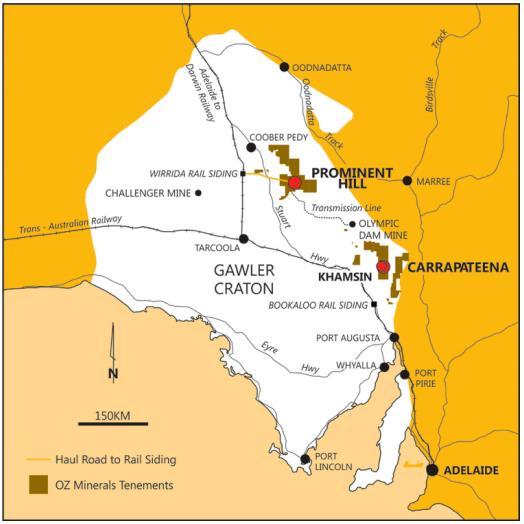 2 Prominent Hill brownfields Minotaur co-exploring with OZ Minerals around the Prominent Hill Mine Alliance Agreement with OZ Minerals OZ Minerals Prominent Hill tenements OZ Minerals invited
