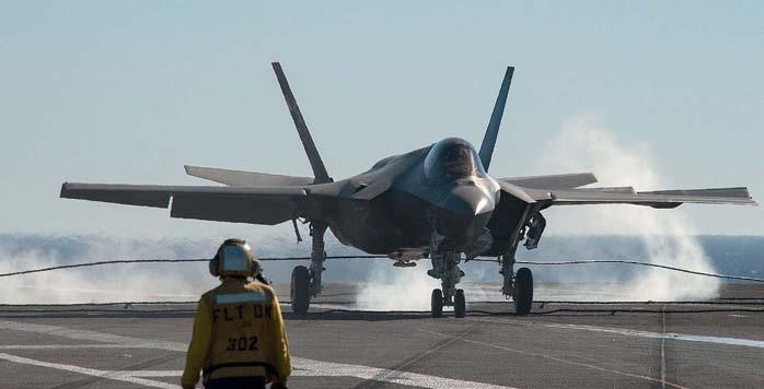 2 At 12.18 Pacific Standard Time on November 3, US Navy test pilot Cdr Tony Wilson caught the number three-wire on USS Nimitz (CVN 68) in F-35C CF-03.
