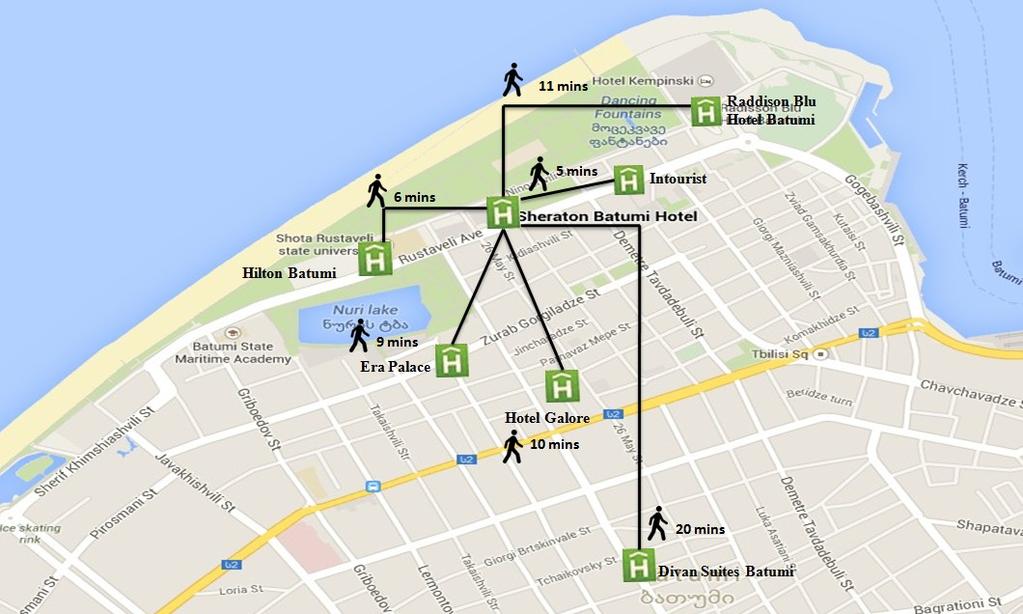 Distance to Venue Radisson Blu Batumi 0.85 km Hilton -0.
