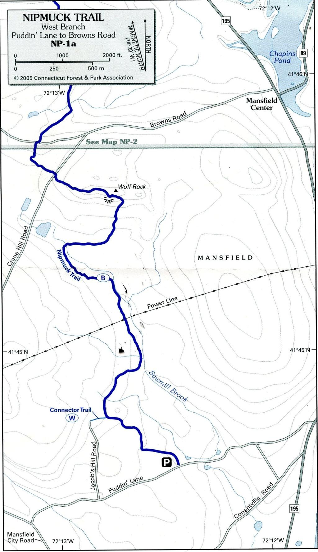 Figure 3-1: Nipmuck Trail, West Branch: Location along CL&P ROW, Town of