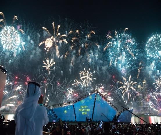The capital brought in the New Year with a fireworks show in a number of locations, including the New Year s Eve Countdown Village, Corniche, Yas Island, and Al Maryah Island.