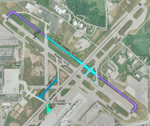 due to the new location of the glide slope antenna Taxiway Improvements There are two proposed taxiway improvements proposed The first is to incrementally construct a full parallel taxiway on the
