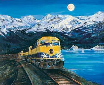 the arrival of an Alaska Railroad coal train in 2013 Seward in the 2013 poster.
