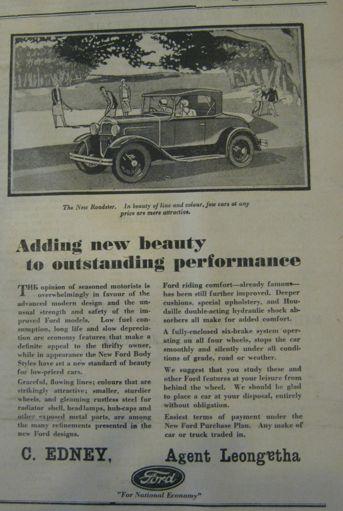 Advertisements from The Star Above is an advertisement for Edneys who sold Fords On the next page is one for Knights who sold