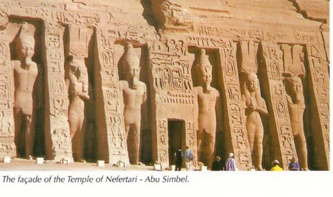 The two sides of the entrance are carved with scenes of Ramesses II presenting wine to Re- Horakhti; the arches above the entrance are decorated with cartouches and texts about Ramesses II and