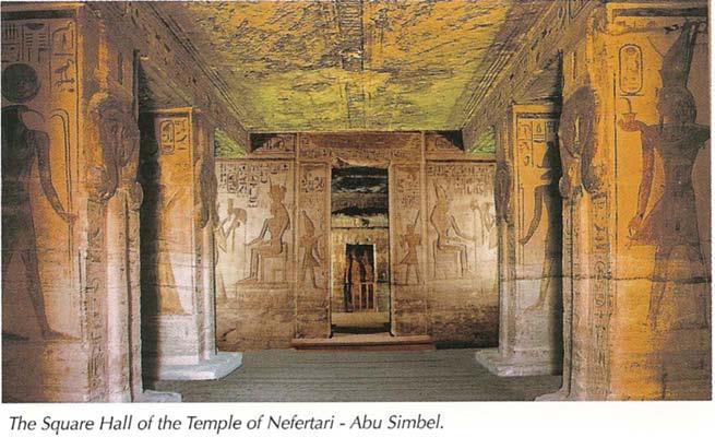 Ramesses II and Nefertari presenting offerings to different gods and goddesses 65 The ceiling of this hall is carved with a text in which Ramesses II dedicates the temple to Queen Nefertari In