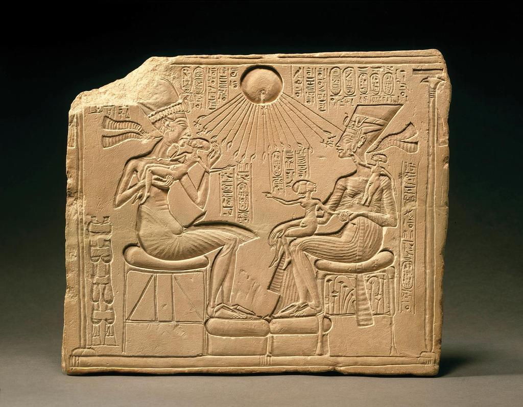 Figure 3-33 Akhenaton, Nefertiti, and three daughters, from Amarna, Egypt, 18th Dynasty, ca.