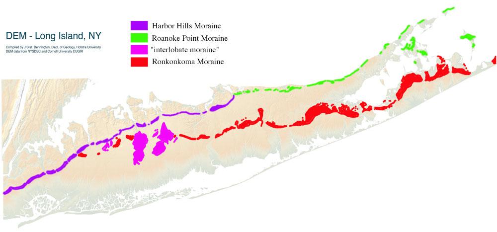 Major Glacial Features of Long Island Moraines Roanoke Point Moraine Harbor Hills Moraine?