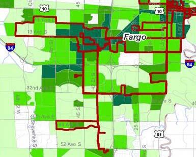 Map 4 Trip density, 2040 Source: Metro 2040 Recommended Routes from TDP The 2012 2016 TDP recommended a new fixed bus route and modifications to an existing route to serve southwest Fargo in the