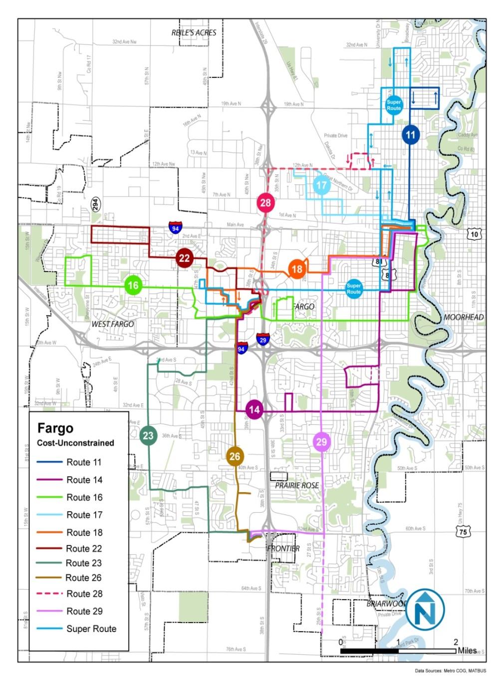 Map 5 TDP Recommended Routes Source: 2012 2016 TDP Proposed Route 26 As recommended in the TDP Route 26 would serve southwest Fargo.