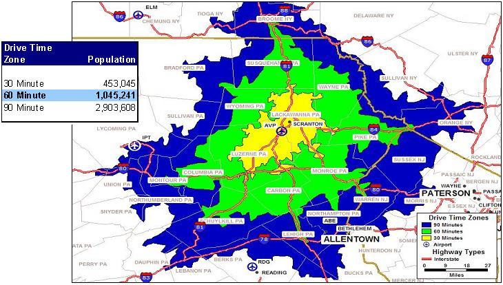 The Wilkes-Barre/Scranton/Hazleton metro-area has a population of over 600,000.