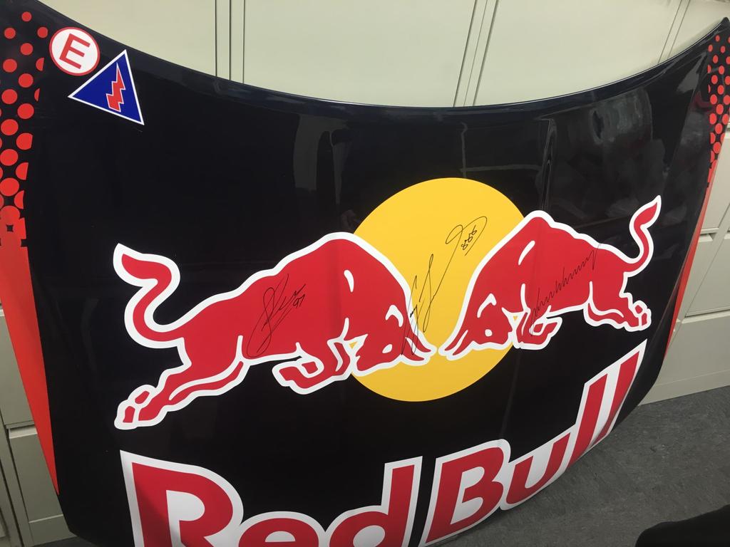 RED BULL RACING V8 SUPER CAR BONNET Signed by the team drivers Craig Lowndes, Jamie