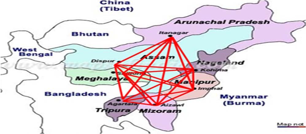 A detailed hub and spoke model The places shown as connected to Guwahati can be developed as intra region hubs for further last mile connectivity exclusively by helicopters.