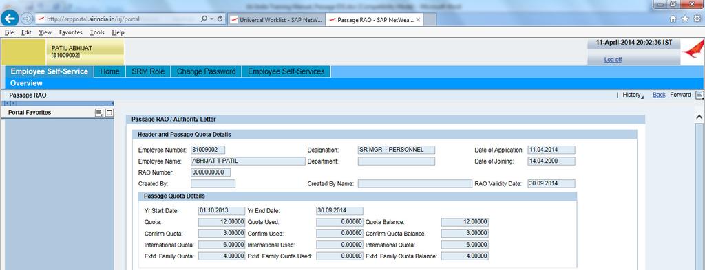 2) Click on Create New This screen is to capture the RAO details for creation of RAO. Family Members maintained in SAP system only can be used.