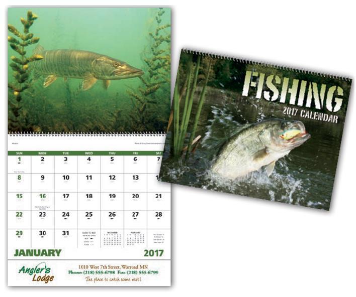 7099 Fishing Spiral 2017 Calendar 13-Month calendar with Dec 2017 printed on backmount Gloss Paper Stock with UV Coated Cover High-quality Imagery