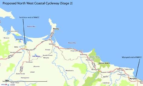 Stage Two: Upon completion of Stage One of the NWCC between Devonport and Wynyard, the Greens propose that Stage Two is investigated, comprising an approximate 75 km extension linking Wynyard and