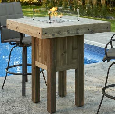 5 Colorful faux-wood tile top with Honey Glow Brown color coated Stainless Steel burner Distressed cedar paneled base is unique to each fire pit table,