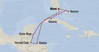 am 5 pm Apr 3 Harvest Caye, Belize 10 am 6 pm Apr 4 Roata, Hoduras 8 am 6 pm Apr 5 Cruisig the Caribbea Sea Apr 6 Havaa, Cuba 8 am Apr 7 Havaa, Cuba 11 pm Apr 8 Cruisig the Atlatic Ocea Apr 9 Nassau,