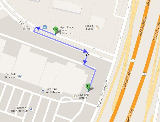 Map (Drive or Walk) from Hyatt Place 3612 Tudor Blvd.