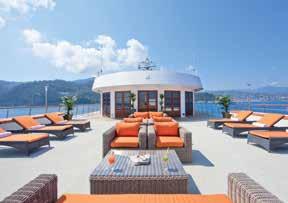 The passenger accommodation is arranged over four decks and all suites have outside views. All feature a sitting area and some have private balconies.