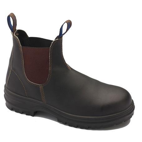 Blundstone 140 Slip on Boot Slip on Boot. Highly resistant to abrasion. Great foot protection with the ease of a slip on option. Water resistant safety boot with elastic side and wider fit.