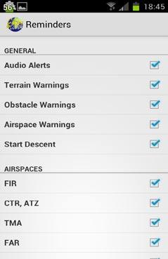 REMINDERS Used with discretion, these Reminders can be of great assistance during flight. Bright Red Alert Boxes appear on screen with Warning Messages according to your selection.