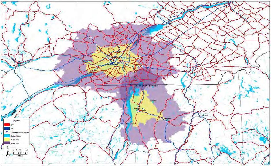 Overlap of BTV and Montreal (YUL) Service Areas YUL ASA Population 4.5 Million 2009 Enplanements 6.