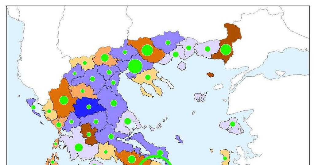 1976-1981: The establishment of the Democracy (New Democracy Party in Power) Funds Prefectures (Nuts III) Greece =100 500 400 PI per capita 1976-81 300 200 100 Unit 0 0 50 100 150 200 250 Public
