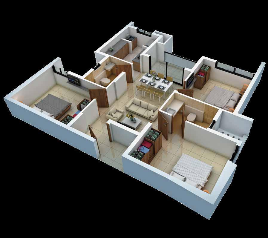 3BHK + 2T Note : In all plans furniture s, wall