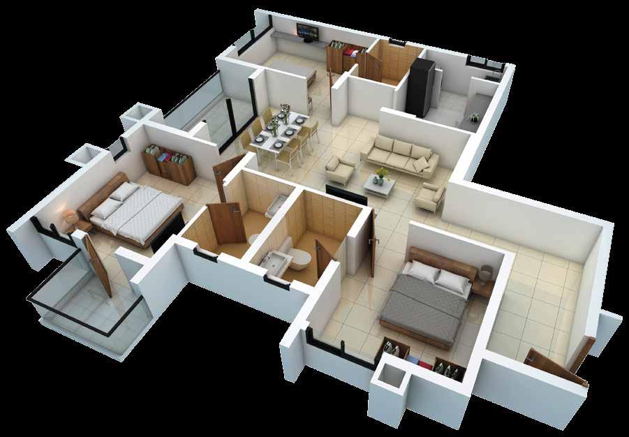 3BHK + 3T Note : In all plans furniture s, wall