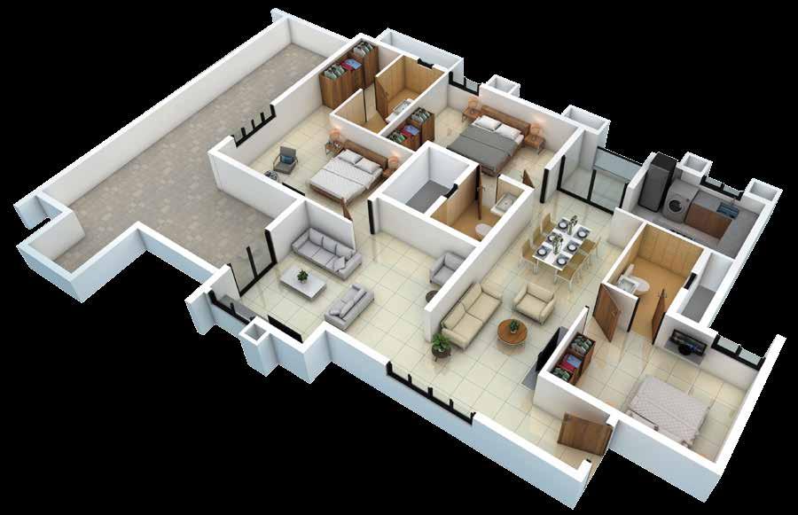 ISOMETRIC VIEW PENTHOUSE - 3BHK + 3T Note : In all plans