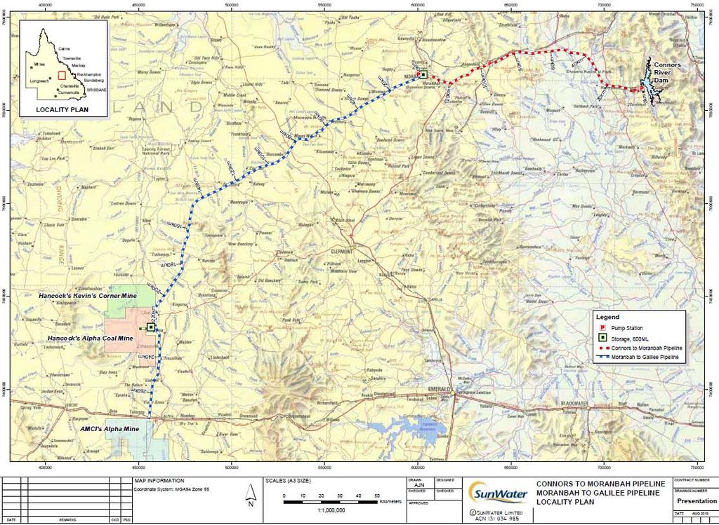 SunWater is the proponent for the Connors River Dam and Pipelines project Potential storage capacity of 373,700 ML Located on the Connors River near Mt