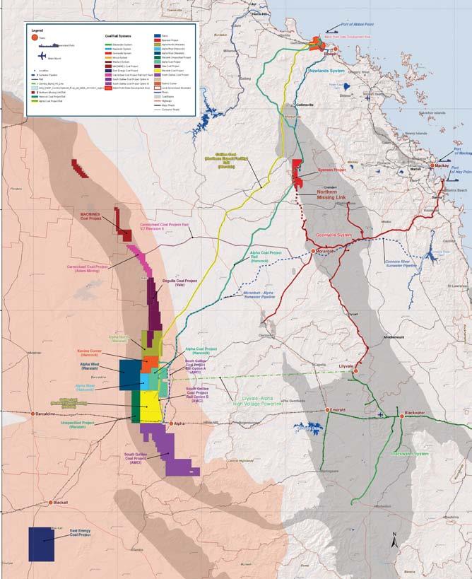 Galilee Basin Projects: key proponents Hancock Coal Alpha and Kevin s Corner Projects Each project comprises 30 Mtpa mine 495 kms standard gauge railway to Abbot Point Waratah Coal Galilee Coal