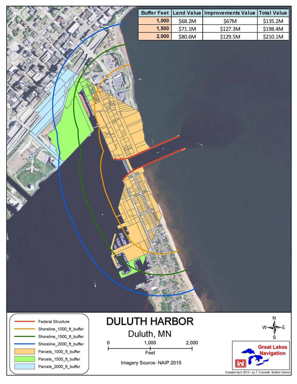 Potential Impact Area: The following graphic displays property parcels that could be impacted within various zones defined by different setbacks from the shoreline behind existing Federal coastal