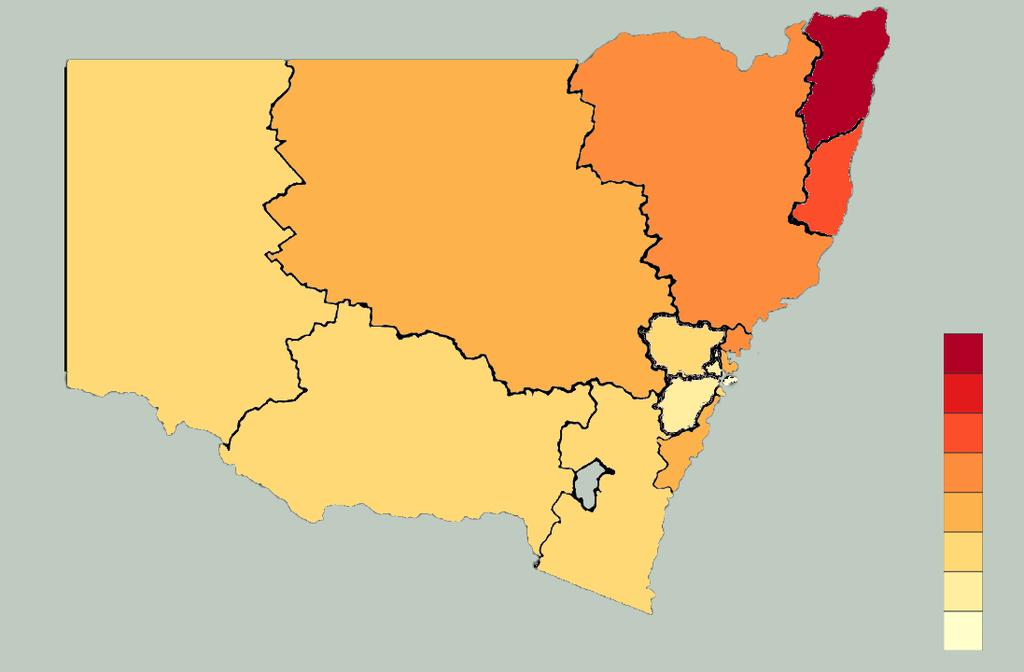 Invasive Melanoma Incidence by NSW LHD 2007-2011 Incidence (per