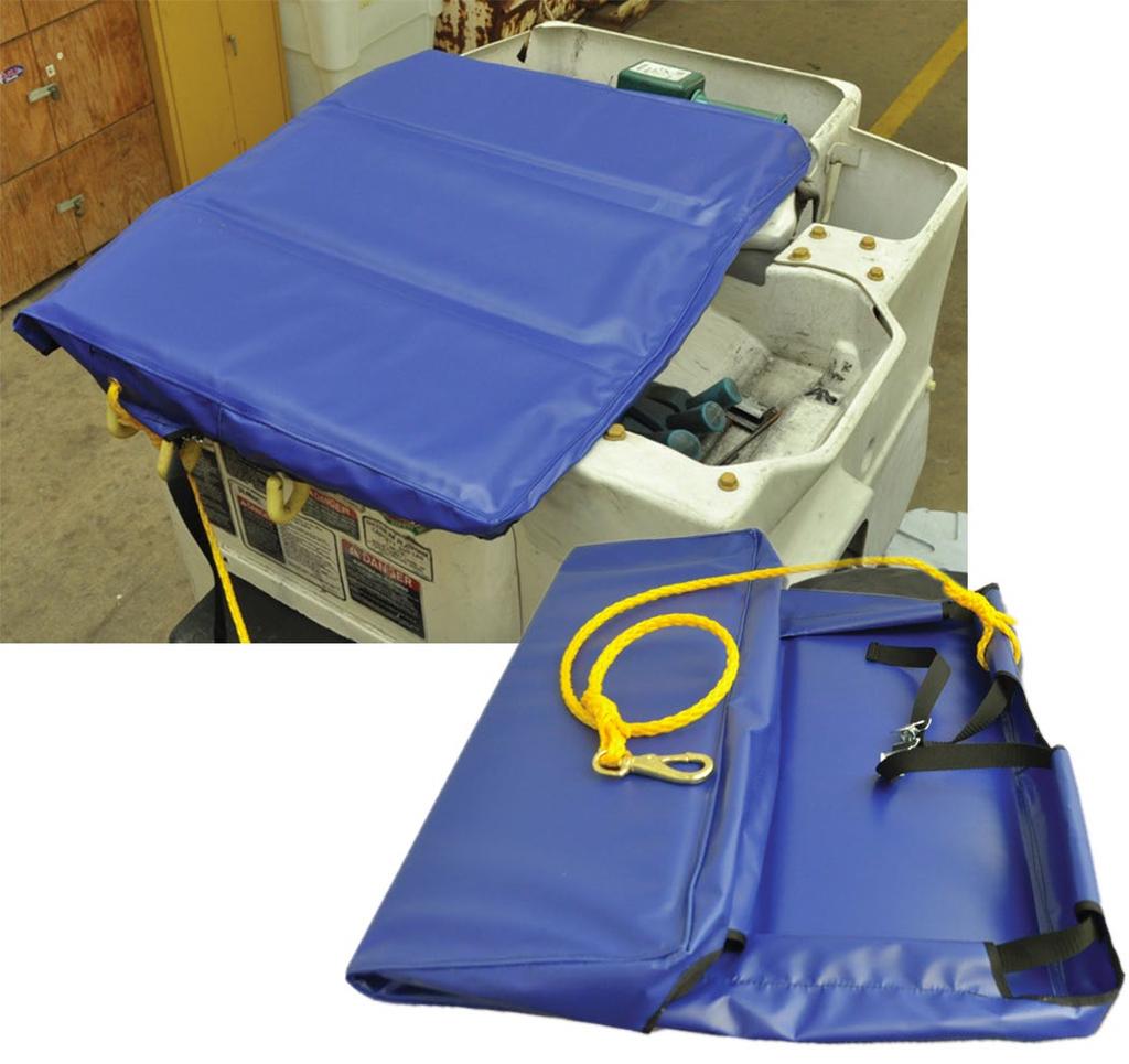 This cover folds, to fit into a bin or other tight space, while still including a rigid Polycomb Slate structure to prevent standing water on top of the bucket and provide