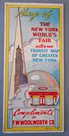 Lot # 211 - Color tri-fold brochure with fold-out Map of "The New York World's Fair". Given away by "F.W. Woolworth Co.