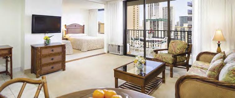 Located on the Diamond Head side of Waikiki, just over a block to the beach, this exceptionally family-friendly property features one-bedroom suites that accommodate up to five people at no