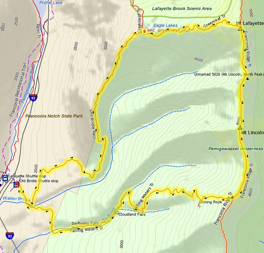 AMC July 8, 2015 Franconia Ridge Loop 0 1525 ft 2007, Appalachian Mountain Club.