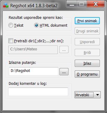 3. Rad s programom Rad s programom započinje pokretanjem izvršne datoteke Regshot.exe nakon čega se otvara prozor prikazan na slici 3.1.
