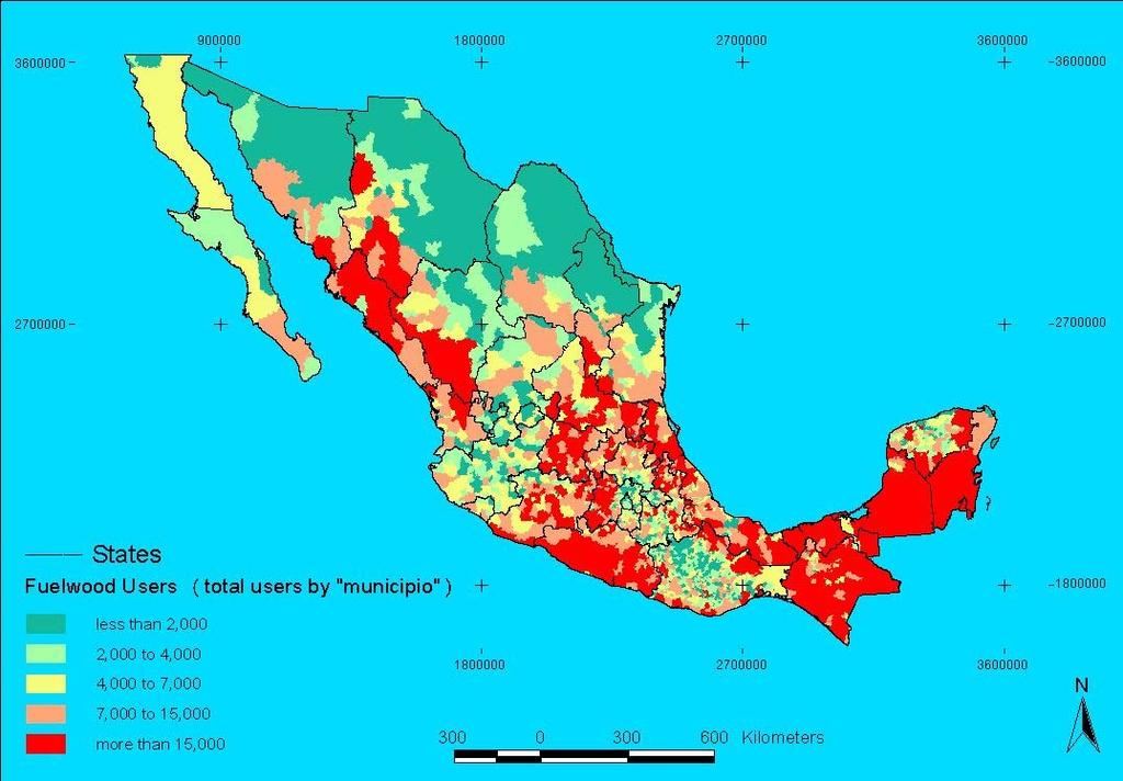 Total number of fuelwood users 25% of Mexican